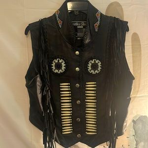 NWT Handmade in the USA by Leather Sheen Fringed Beaded Biker Vest